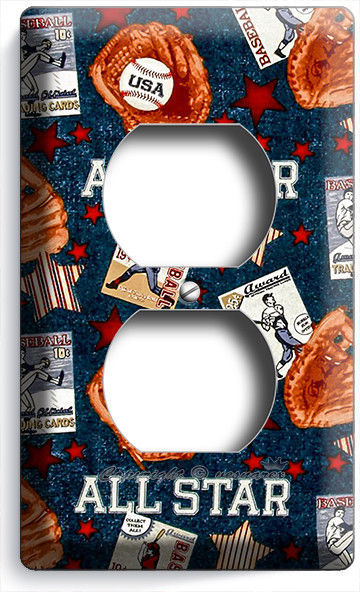 BASEBALL VINTAGE ALL STAR OUTLET POWER WALL PLATE COVER BOYS BEDROOM ROOM DECOR