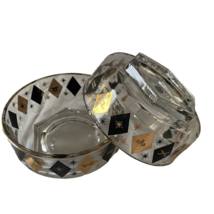 Zodiac Bowls Mid Century Federal Glass Black Gold Diamond Small 50&#39;s MCM Set 2 - £39.50 GBP