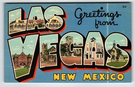 Greetings From Las Vegas New Mexico Large Letter Postcard Linen Curt Teich - £13.59 GBP