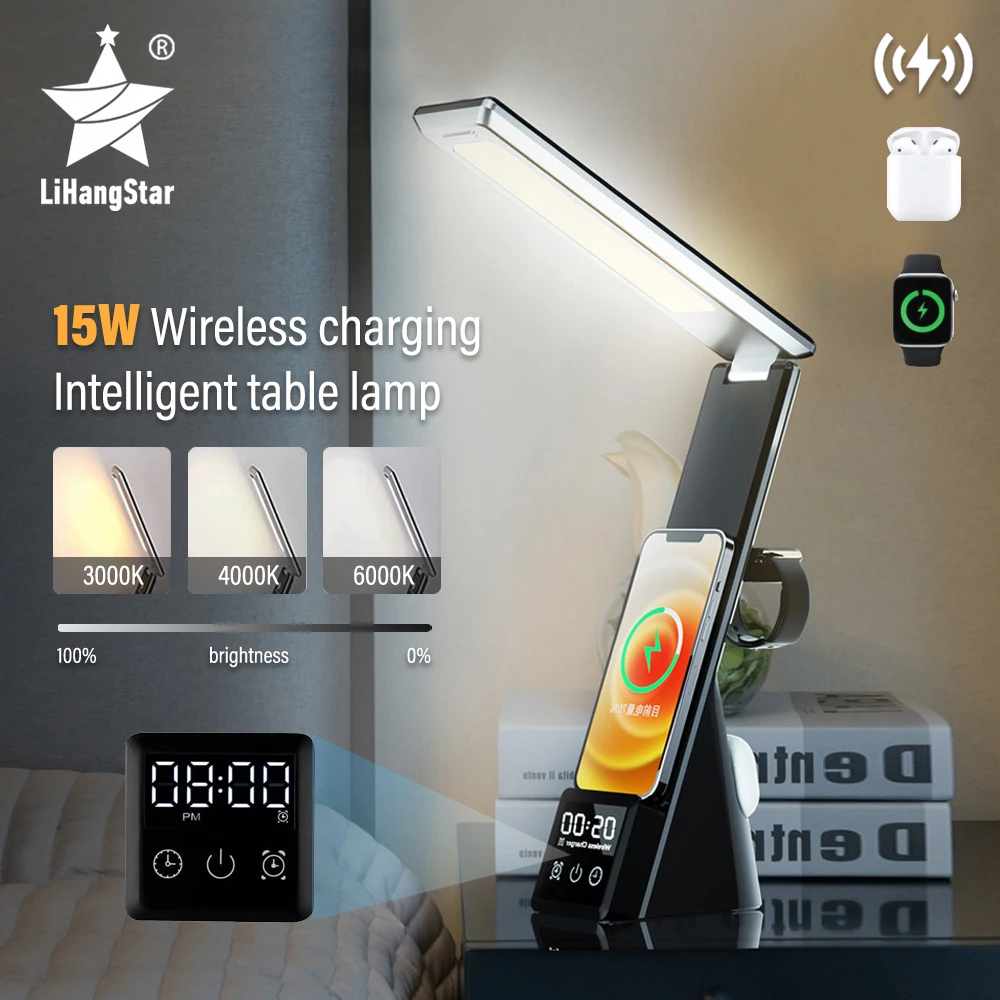 LED Reading Table Lamp with 15W Wireless Charger with Clock Touch Control - $45.77+