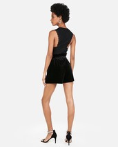 Express Black  High Waisted Velvet Shorts Size 12 - £23.74 GBP