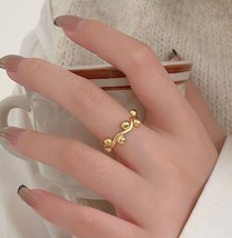 Irregular Round Bead 18k Yellow Gold Plated Fashion Unique Adjustable Ring - £52.38 GBP
