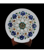 Antique White Marble Inlay Plate – 12&quot;x12&quot; with Lapis Lazuli, Carnelian ... - $363.55