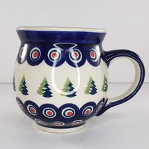 Polish Pottery Bolestawcu Coffee Mug Christmas Tree Cup Poland Holiday - £19.97 GBP