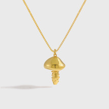 Vintage Adorable Mushroom Charm Pendant 18k Yellow Gold Plated Necklace 16&quot; - £72.69 GBP