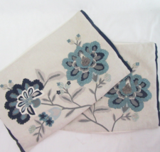 Pier 1 Imports Floral Crewel Beaded Blue Multi 2-PC Pillow Cover Pair - £33.05 GBP