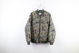 Vintage 90s Streetwear Womens Medium Silk Flower Quilted Full Zip Bomber Jacket - £63.26 GBP