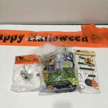 Halloween decoration lot used and unused items spider webs banner wood g... - $19.75