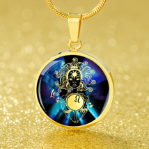 Leo Purple Galaxy Zodiac Necklace Stainless Steel or 18k Gold Circle Pendant - £34.13 GBP+