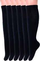 6 Pairs Cotton Knee High Tube Socks Men Women Size 9-15 Sports Ribbed Bl... - $19.50