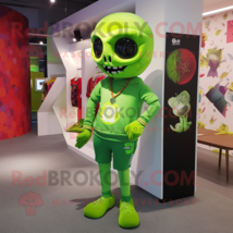 Lime Green Skull mascot costume character dressed with a Leggings and Brooches - $1,339.00