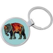 Vintage Elephant on Blue Keychain - Includes 1.25 Inch Loop for Keys or Backpack - £8.66 GBP