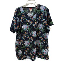 Disney Vampirina Fangtastic Blue Floral V Neck Scrub Top Shirt XL Pockets - £15.52 GBP