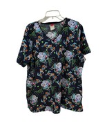 Disney Vampirina Fangtastic Blue Floral V Neck Scrub Top Shirt XL Pockets - £15.57 GBP