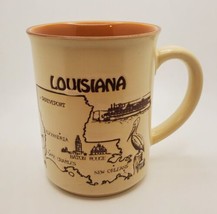 Vintage Louisiana Mug Tan &amp; Brown Map and History Souvenir Collectible Mug - £15.71 GBP