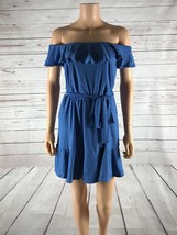 BCBGeneration Off-the-shoulder Eyelet Flounce Knit Mini Dress Riviera Blue NWT M - £19.40 GBP