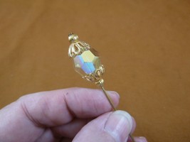 U72-5) yellow Austrian crystal glass + gold brass cap beaded hatpin Pin hat pins - £8.28 GBP