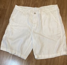 Ocean &amp; Coast White Linen Shorts Mens 38W Inseam 10” Pockets Zip Front Bermuda - £12.51 GBP