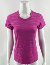Under Armour Athletic Top Size Small Pink Silver Heatgear Fitted Workout Womens - $17.33
