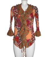 Piano Crinkle Feather Ruffles Bell Sleeves 9-Tie Floral Polka Dots Blous... - $39.47 CAD