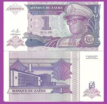 Zaire P52, 1 Nouveaux Zaires, Mobutu in uniform, leopard, / bank bldg UN... - $1.99