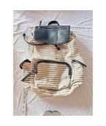 Steve Madden Girl Striped Canvas Backpack Black Faux Leather Trim - $547.32 MXN