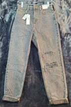 Topshop Mom Jeans Women Size 4 Gray Denim Cotton Pockets Straight Leg Flat Front - £19.76 GBP