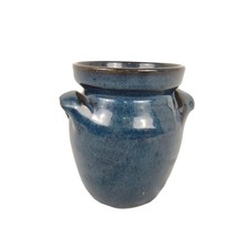 Vtg Art Pottery Navy Blue Crock Jug Planter Vase Wheel Thrown Handmade NC Signed - £24.34 GBP