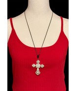 Gothic Cross Pendant Necklace Adjustable Black String Rope Victorian Sty... - $19.98