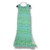 J Jill Womens Large Blue Green Maxi Dress Paisley All Over Stretchy Slee... - $35.95