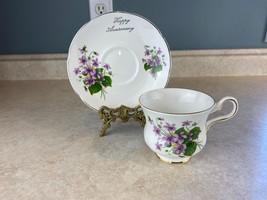 Royal Grafton Purple Violets Fine Bone China England Tea Cup And Saucer Set - £11.64 GBP