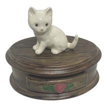 Vintage White Cat Kitten Figurine ceramic w Jewerly Box Drawer Trinket D... - $24.01 CAD