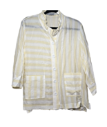 Terra Apparel XL Yellow White Striped Silk Cotton Button Jacket Top Pockets - $25.45