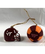 2 Virginia Tech Hokies Plastic Football &amp; Ceramic Basketball Ornaments 1.5&quot; - £19.74 GBP
