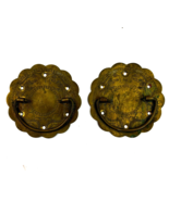2 Antique Asian Etched Brass 4&quot; Round Cabinet/Dresser/Door Handles Pulls - $409.01 MXN