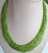 Natural Peridot Beads Fancy 10 L 440 Ct Green Gemstone Silver Fashion Necklace - £152.27 GBP