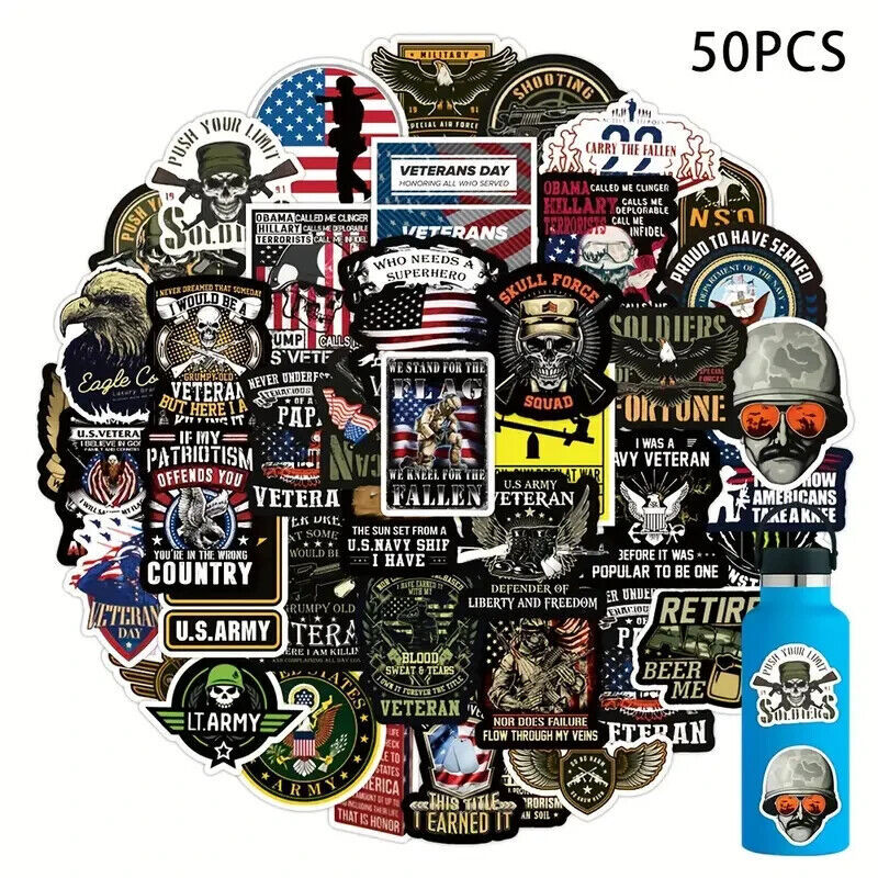 Lot of Ten (10) Military Veteran Doodle Stickers Laptop Notebook Skateboard - $2.85