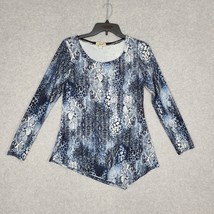 One World Women&#39;s Long Sleeve Tunic Rhinestone Snake Skin Blue XS Studded - £11.52 GBP