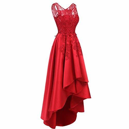 Kivary Women Beaded Lace High Low Sheer Top Prom Homecoming Formal Dress Red US