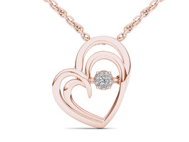 Solid 10K Rose Gold 0.04 Ct Diamond Heart Beat Pendant Necklace - £148.89 GBP