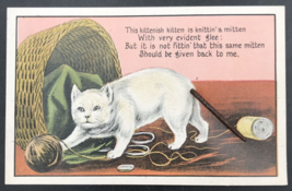 VTG 1911 Schmidt Bros Yarn Playing Cat Kitten w/ Metal Spring Coil Tail Postcard - £10.93 GBP