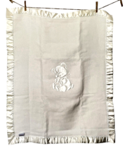 Quiltex Baby Blanket Teddy Bear 100% Acrylic Union Made ILGWU White Sati... - $38.61