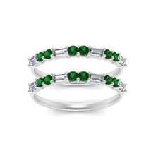 Baguette Cut Diamond &amp; Green emerald Enhancer Wrap Ring 14K White Gold P... - £99.19 GBP