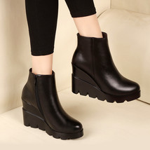 autumn winter soft leather platform high heels girl wedges ankle boots shoes for - £58.18 GBP