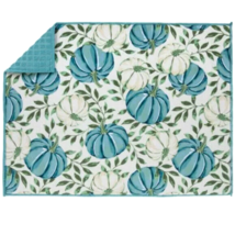 Blue White Pumpkins Dish Drying Mat Reversible Autumn Fall Leaves Kitche... - $12.25