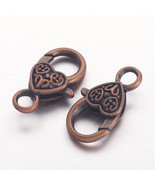 2 Large Heart Clasps Jewelry Antiqued Copper Big Lobster Parrot Findings - $8.58 CAD