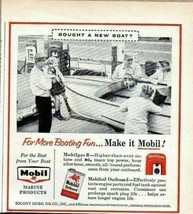 1957 Print Ad Mobil Marine Boat at Gas Station Vintage Pumps - £6.79 GBP