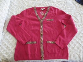 Nwt Liz Caiborne 100% Cotton Dark Pink Cardigan Sweater - Ladies L - £14.38 GBP