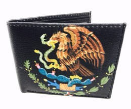 Mexico Eagle Bi-Fold Men&#39;s Leather Wallet Printed In Gift Box Flag Aztec - £7.46 GBP