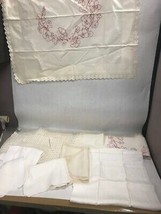 Lot 10  Vintage table linens tablecloth pillow sham doilies misc. as is - £16.94 GBP